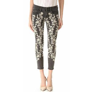 Genetic Denim Jeans 27 Gray Embroidered Floral Stretch Skinny Crops